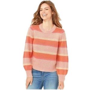 LC Lauren Conrad Women's Coral Pink Embellished Sequin Shimmer Sweater